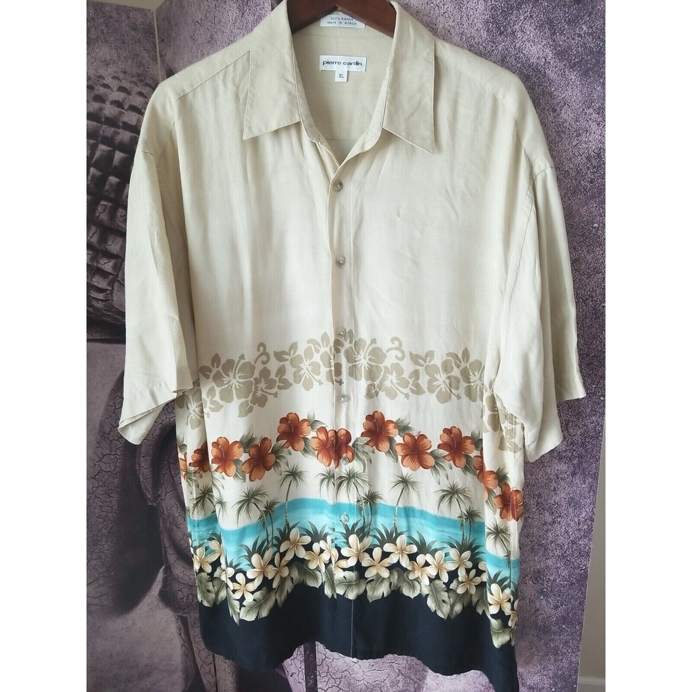PIERRE CARDIN Men's Short Sleeve Floral Print Rayon Button Shirt Size XL